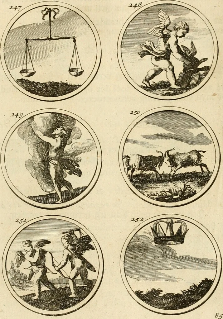 An illustration from Verzámeling van uitgekórene zin-spreuken, en zinnebeeldige print-vercieringen : eertyds, op bevel van den aller doorlugtigsten keizer der Russen, Peter Alexis, of de Gróte, getékent en gesnéden : en nu op nieus verrykt : met agthondert en veertig byschriften in verzen, 1743, leaf 100