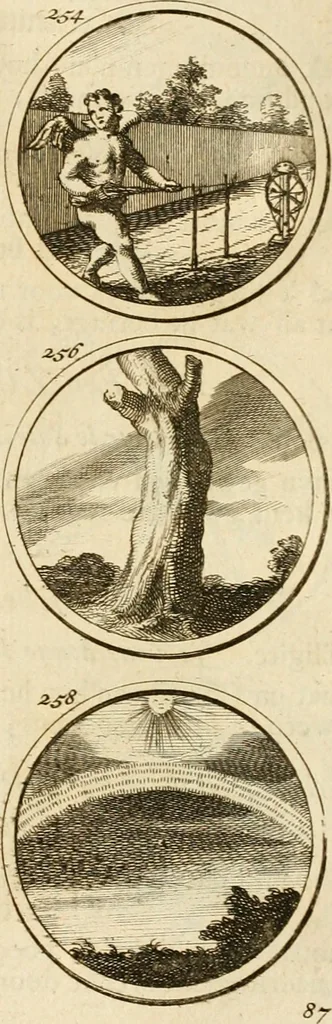 An illustration from Verzámeling van uitgekórene zin-spreuken, en zinnebeeldige print-vercieringen : eertyds, op bevel van den aller doorlugtigsten keizer der Russen, Peter Alexis, of de Gróte, getékent en gesnéden : en nu op nieus verrykt : met agthondert en veertig byschriften in verzen, 1743, leaf 102