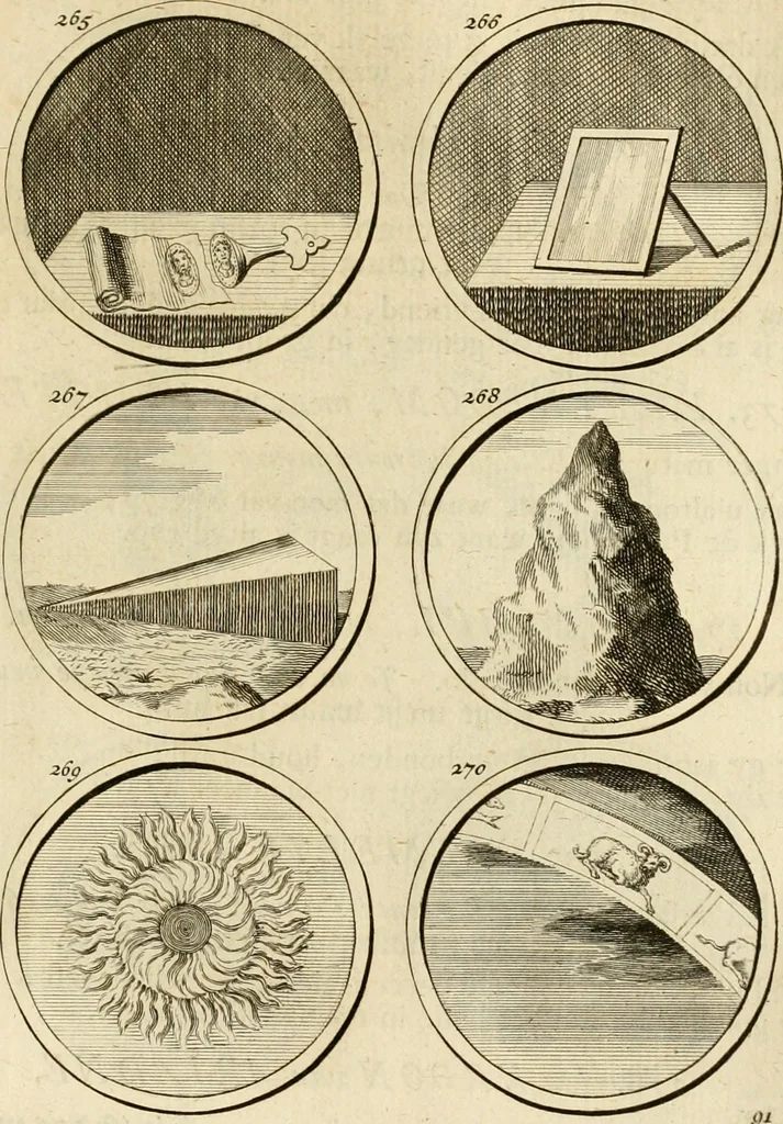 An illustration from Verzámeling van uitgekórene zin-spreuken, en zinnebeeldige print-vercieringen : eertyds, op bevel van den aller doorlugtigsten keizer der Russen, Peter Alexis, of de Gróte, getékent en gesnéden : en nu op nieus verrykt : met agthondert en veertig byschriften in verzen, 1743, leaf 106