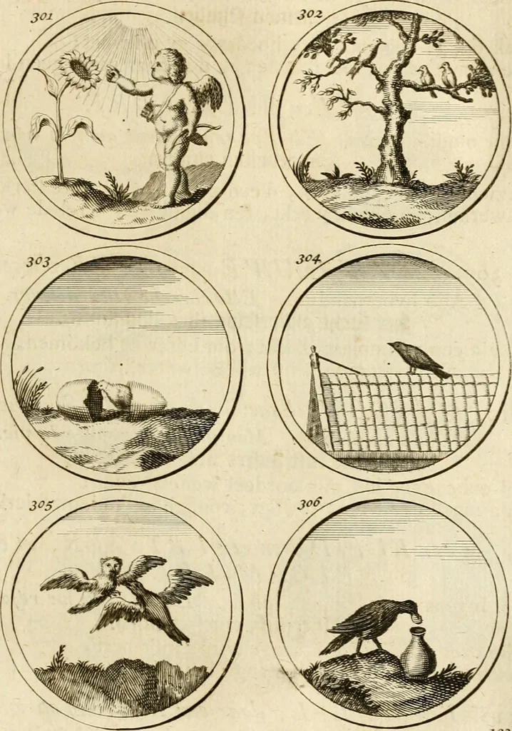 An illustration from Verzámeling van uitgekórene zin-spreuken, en zinnebeeldige print-vercieringen : eertyds, op bevel van den aller doorlugtigsten keizer der Russen, Peter Alexis, of de Gróte, getékent en gesnéden : en nu op nieus verrykt : met agthondert en veertig byschriften in verzen, 1743, leaf 118
