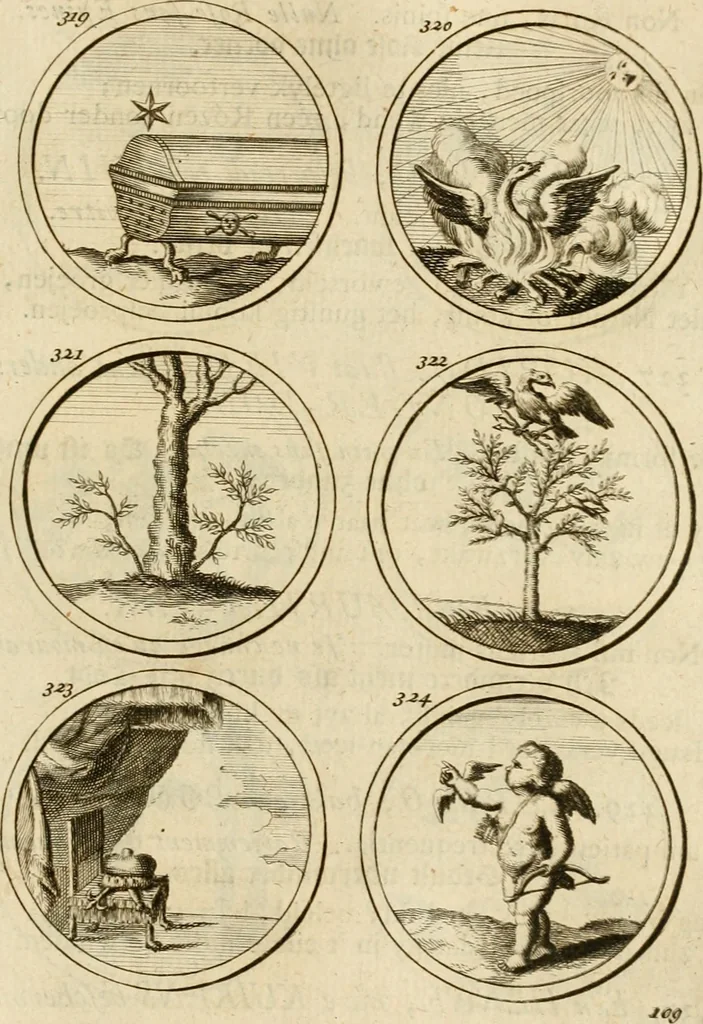 An illustration from Verzámeling van uitgekórene zin-spreuken, en zinnebeeldige print-vercieringen : eertyds, op bevel van den aller doorlugtigsten keizer der Russen, Peter Alexis, of de Gróte, getékent en gesnéden : en nu op nieus verrykt : met agthondert en veertig byschriften in verzen, 1743, leaf 124