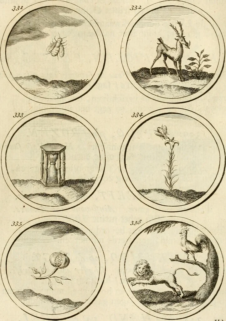 An illustration from Verzámeling van uitgekórene zin-spreuken, en zinnebeeldige print-vercieringen : eertyds, op bevel van den aller doorlugtigsten keizer der Russen, Peter Alexis, of de Gróte, getékent en gesnéden : en nu op nieus verrykt : met agthondert en veertig byschriften in verzen, 1743, leaf 128