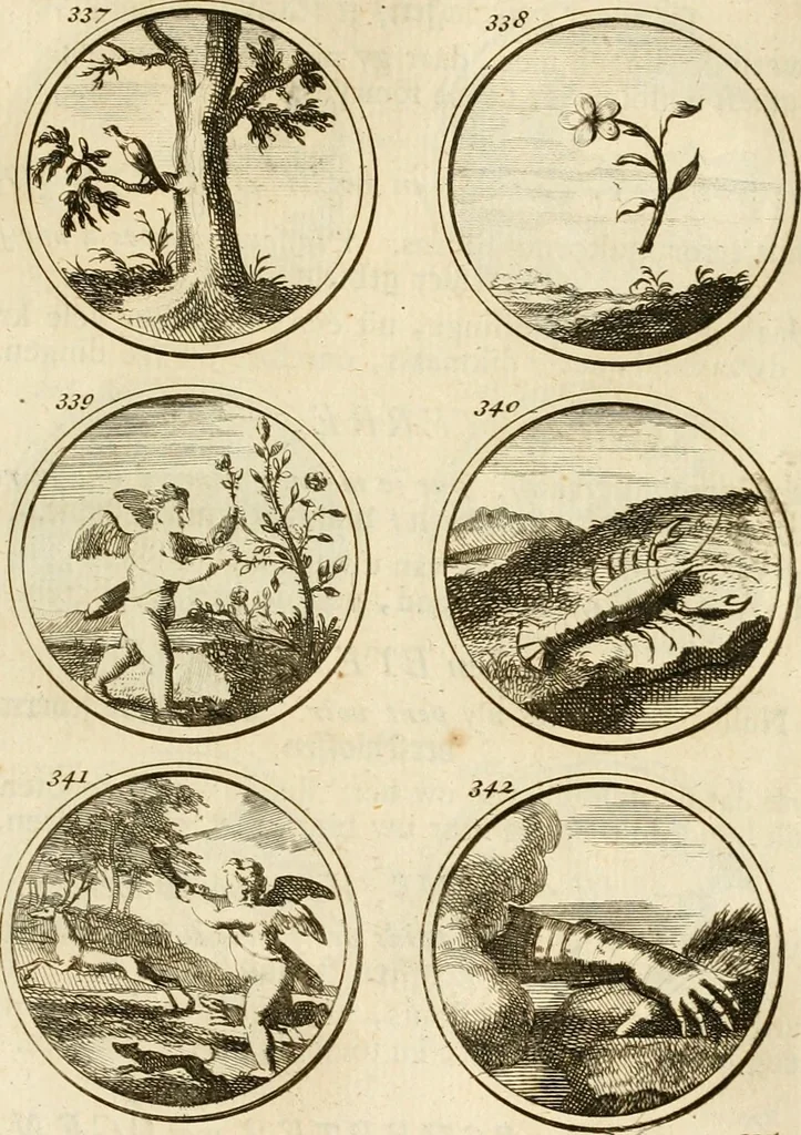 An illustration from Verzámeling van uitgekórene zin-spreuken, en zinnebeeldige print-vercieringen : eertyds, op bevel van den aller doorlugtigsten keizer der Russen, Peter Alexis, of de Gróte, getékent en gesnéden : en nu op nieus verrykt : met agthondert en veertig byschriften in verzen, 1743, leaf 130