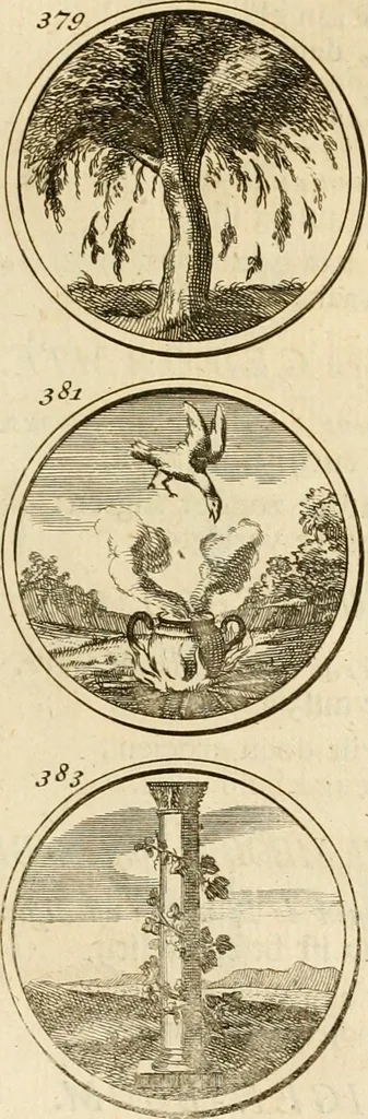 An illustration from Verzámeling van uitgekórene zin-spreuken, en zinnebeeldige print-vercieringen : eertyds, op bevel van den aller doorlugtigsten keizer der Russen, Peter Alexis, of de Gróte, getékent en gesnéden : en nu op nieus verrykt : met agthondert en veertig byschriften in verzen, 1743, leaf 144
