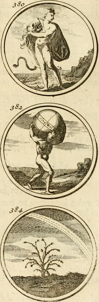An illustration from Verzámeling van uitgekórene zin-spreuken, en zinnebeeldige print-vercieringen : eertyds, op bevel van den aller doorlugtigsten keizer der Russen, Peter Alexis, of de Gróte, getékent en gesnéden : en nu op nieus verrykt : met agthondert en veertig byschriften in verzen, 1743, leaf 144