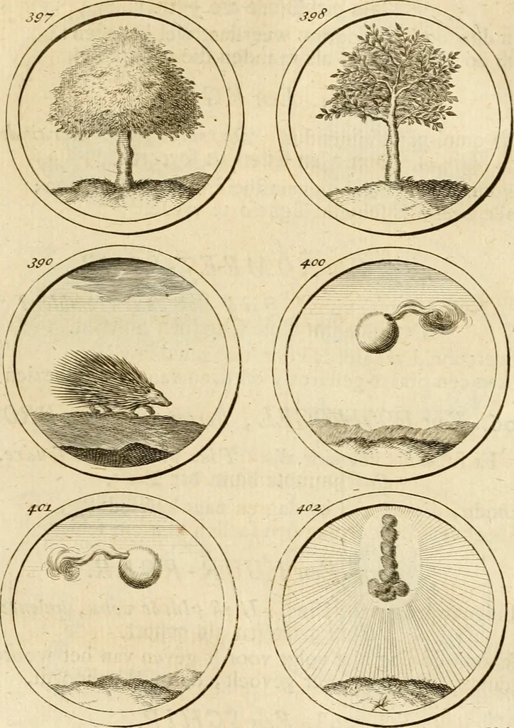 An illustration from Verzámeling van uitgekórene zin-spreuken, en zinnebeeldige print-vercieringen : eertyds, op bevel van den aller doorlugtigsten keizer der Russen, Peter Alexis, of de Gróte, getékent en gesnéden : en nu op nieus verrykt : met agthondert en veertig byschriften in verzen, 1743, leaf 150