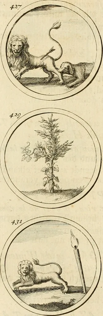 An illustration from Verzámeling van uitgekórene zin-spreuken, en zinnebeeldige print-vercieringen : eertyds, op bevel van den aller doorlugtigsten keizer der Russen, Peter Alexis, of de Gróte, getékent en gesnéden : en nu op nieus verrykt : met agthondert en veertig byschriften in verzen, 1743, leaf 160