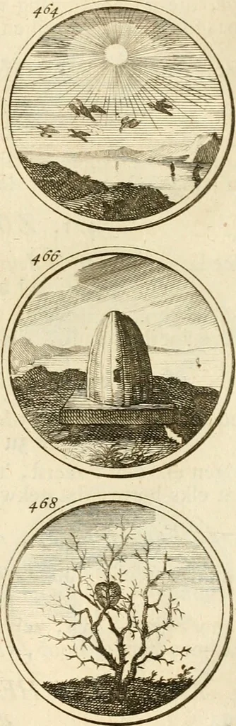 An illustration from Verzámeling van uitgekórene zin-spreuken, en zinnebeeldige print-vercieringen : eertyds, op bevel van den aller doorlugtigsten keizer der Russen, Peter Alexis, of de Gróte, getékent en gesnéden : en nu op nieus verrykt : met agthondert en veertig byschriften in verzen, 1743, leaf 172