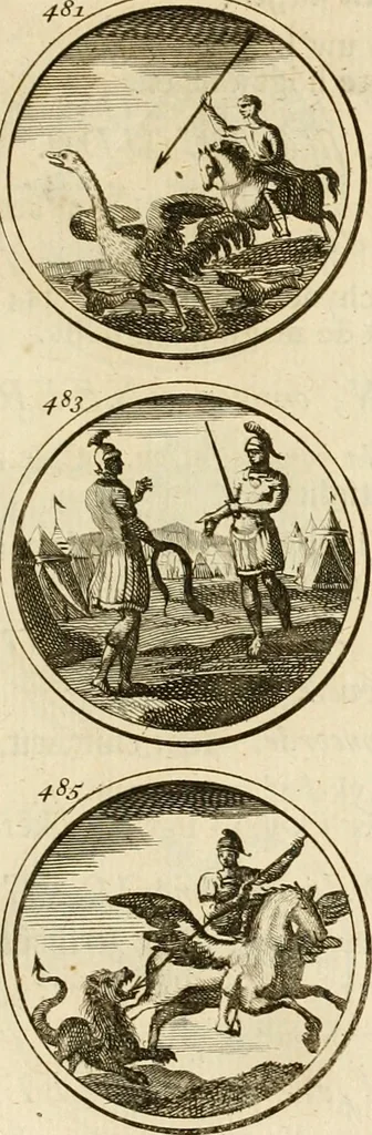 An illustration from Verzámeling van uitgekórene zin-spreuken, en zinnebeeldige print-vercieringen : eertyds, op bevel van den aller doorlugtigsten keizer der Russen, Peter Alexis, of de Gróte, getékent en gesnéden : en nu op nieus verrykt : met agthondert en veertig byschriften in verzen, 1743, leaf 178