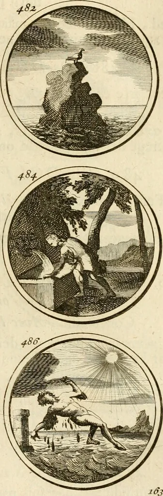 An illustration from Verzámeling van uitgekórene zin-spreuken, en zinnebeeldige print-vercieringen : eertyds, op bevel van den aller doorlugtigsten keizer der Russen, Peter Alexis, of de Gróte, getékent en gesnéden : en nu op nieus verrykt : met agthondert en veertig byschriften in verzen, 1743, leaf 178
