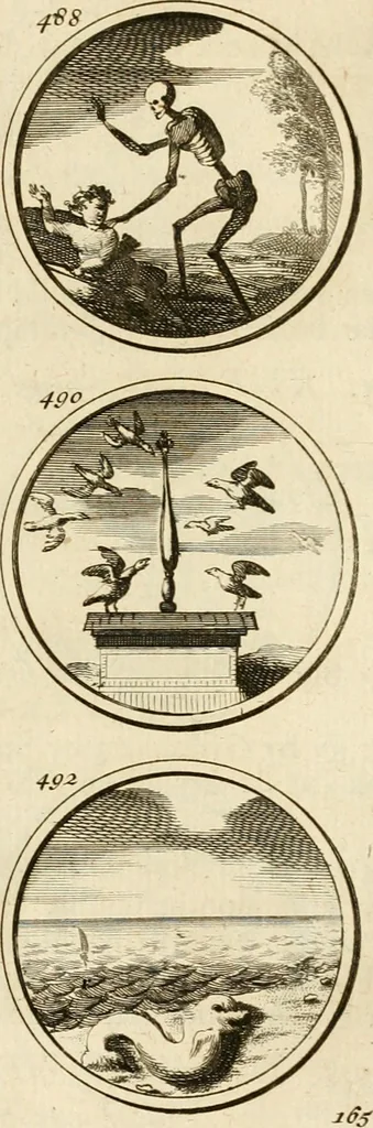 An illustration from Verzámeling van uitgekórene zin-spreuken, en zinnebeeldige print-vercieringen : eertyds, op bevel van den aller doorlugtigsten keizer der Russen, Peter Alexis, of de Gróte, getékent en gesnéden : en nu op nieus verrykt : met agthondert en veertig byschriften in verzen, 1743, leaf 180