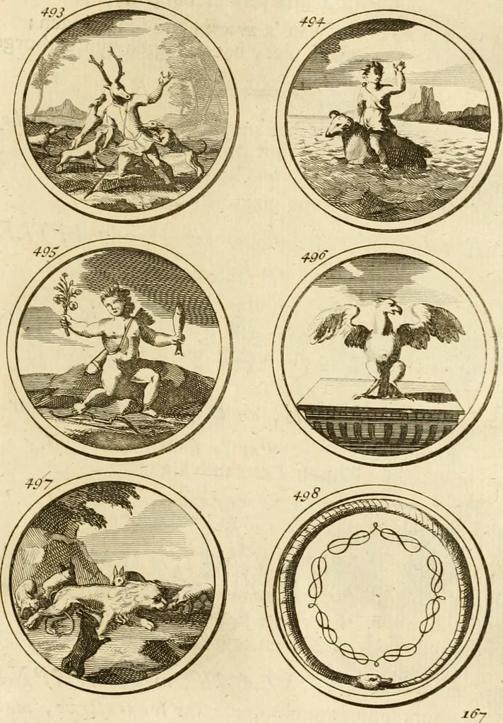 An illustration from Verzámeling van uitgekórene zin-spreuken, en zinnebeeldige print-vercieringen : eertyds, op bevel van den aller doorlugtigsten keizer der Russen, Peter Alexis, of de Gróte, getékent en gesnéden : en nu op nieus verrykt : met agthondert en veertig byschriften in verzen, 1743, leaf 182