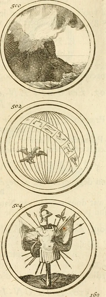 An illustration from Verzámeling van uitgekórene zin-spreuken, en zinnebeeldige print-vercieringen : eertyds, op bevel van den aller doorlugtigsten keizer der Russen, Peter Alexis, of de Gróte, getékent en gesnéden : en nu op nieus verrykt : met agthondert en veertig byschriften in verzen, 1743, leaf 184