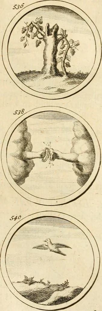 An illustration from Verzámeling van uitgekórene zin-spreuken, en zinnebeeldige print-vercieringen : eertyds, op bevel van den aller doorlugtigsten keizer der Russen, Peter Alexis, of de Gróte, getékent en gesnéden : en nu op nieus verrykt : met agthondert en veertig byschriften in verzen, 1743, leaf 196