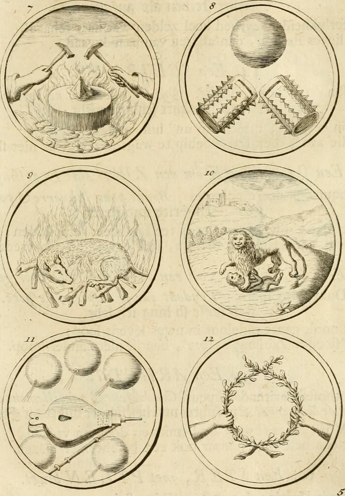 An illustration from Verzámeling van uitgekórene zin-spreuken, en zinnebeeldige print-vercieringen : eertyds, op bevel van den aller doorlugtigsten keizer der Russen, Peter Alexis, of de Gróte, getékent en gesnéden : en nu op nieus verrykt : met agthondert en veertig byschriften in verzen, 1743, leaf 20