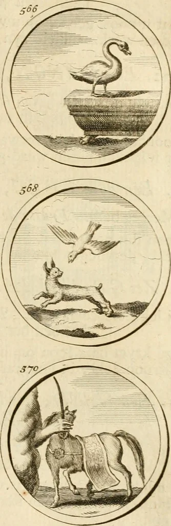 An illustration from Verzámeling van uitgekórene zin-spreuken, en zinnebeeldige print-vercieringen : eertyds, op bevel van den aller doorlugtigsten keizer der Russen, Peter Alexis, of de Gróte, getékent en gesnéden : en nu op nieus verrykt : met agthondert en veertig byschriften in verzen, 1743, leaf 206