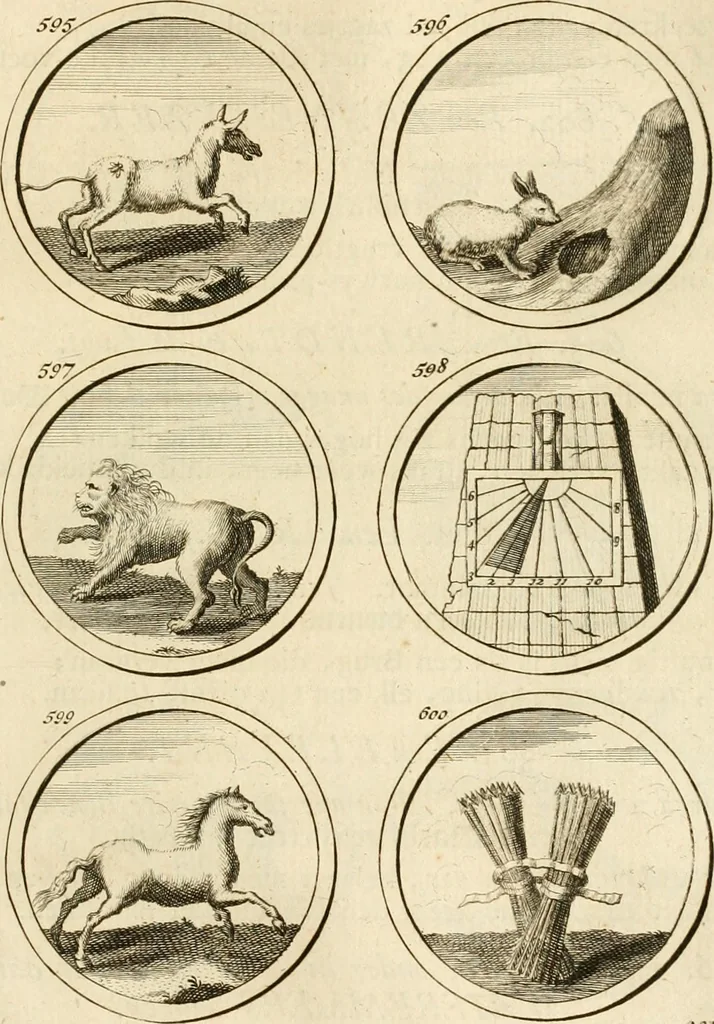 An illustration from Verzámeling van uitgekórene zin-spreuken, en zinnebeeldige print-vercieringen : eertyds, op bevel van den aller doorlugtigsten keizer der Russen, Peter Alexis, of de Gróte, getékent en gesnéden : en nu op nieus verrykt : met agthondert en veertig byschriften in verzen, 1743, leaf 216