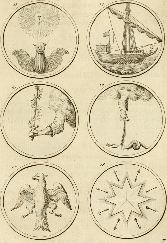 An illustration from Verzámeling van uitgekórene zin-spreuken, en zinnebeeldige print-vercieringen : eertyds, op bevel van den aller doorlugtigsten keizer der Russen, Peter Alexis, of de Gróte, getékent en gesnéden : en nu op nieus verrykt : met agthondert en veertig byschriften in verzen, 1743, leaf 22