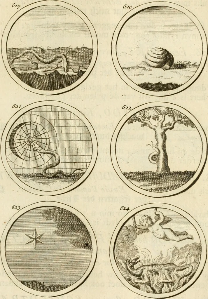 An illustration from Verzámeling van uitgekórene zin-spreuken, en zinnebeeldige print-vercieringen : eertyds, op bevel van den aller doorlugtigsten keizer der Russen, Peter Alexis, of de Gróte, getékent en gesnéden : en nu op nieus verrykt : met agthondert en veertig byschriften in verzen, 1743, leaf 224