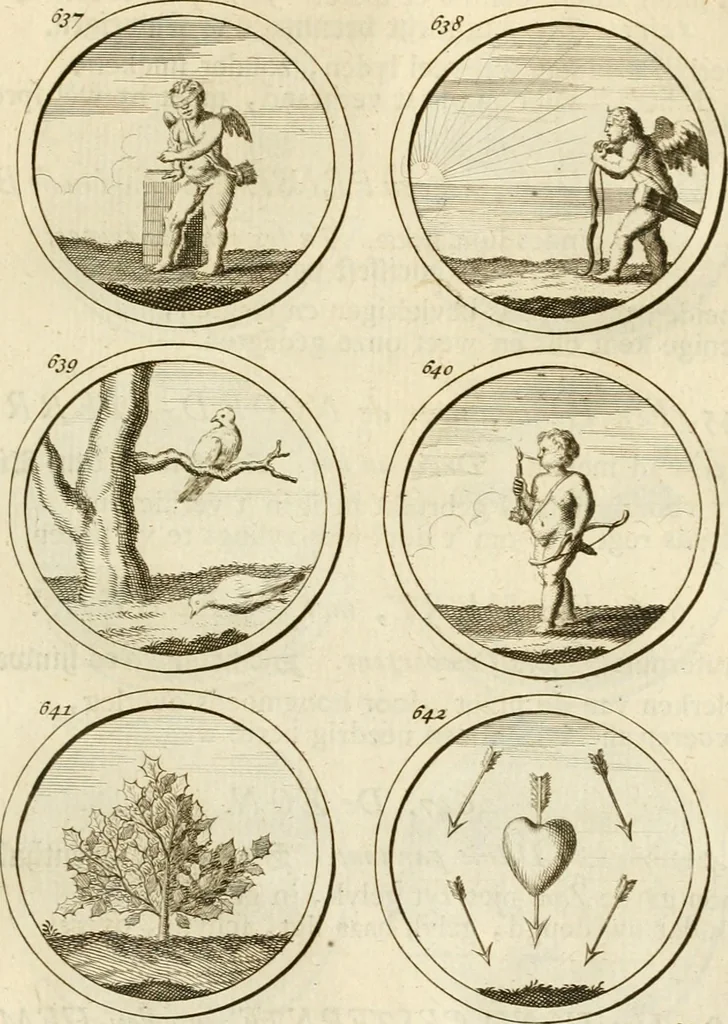 An illustration from Verzámeling van uitgekórene zin-spreuken, en zinnebeeldige print-vercieringen : eertyds, op bevel van den aller doorlugtigsten keizer der Russen, Peter Alexis, of de Gróte, getékent en gesnéden : en nu op nieus verrykt : met agthondert en veertig byschriften in verzen, 1743, leaf 230