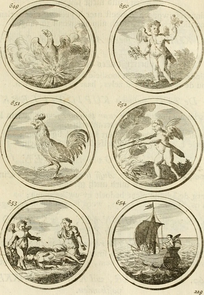 An illustration from Verzámeling van uitgekórene zin-spreuken, en zinnebeeldige print-vercieringen : eertyds, op bevel van den aller doorlugtigsten keizer der Russen, Peter Alexis, of de Gróte, getékent en gesnéden : en nu op nieus verrykt : met agthondert en veertig byschriften in verzen, 1743, leaf 234