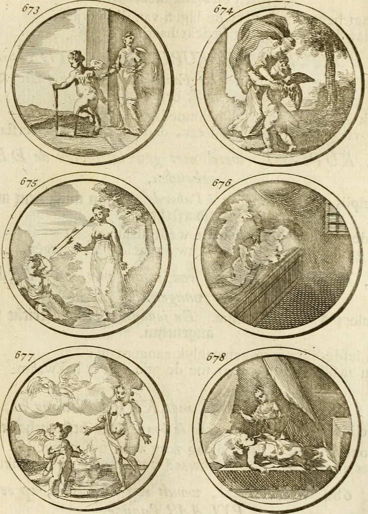 An illustration from Verzámeling van uitgekórene zin-spreuken, en zinnebeeldige print-vercieringen : eertyds, op bevel van den aller doorlugtigsten keizer der Russen, Peter Alexis, of de Gróte, getékent en gesnéden : en nu op nieus verrykt : met agthondert en veertig byschriften in verzen, 1743, leaf 242