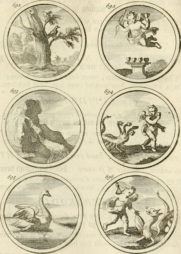 An illustration from Verzámeling van uitgekórene zin-spreuken, en zinnebeeldige print-vercieringen : eertyds, op bevel van den aller doorlugtigsten keizer der Russen, Peter Alexis, of de Gróte, getékent en gesnéden : en nu op nieus verrykt : met agthondert en veertig byschriften in verzen, 1743, leaf 248