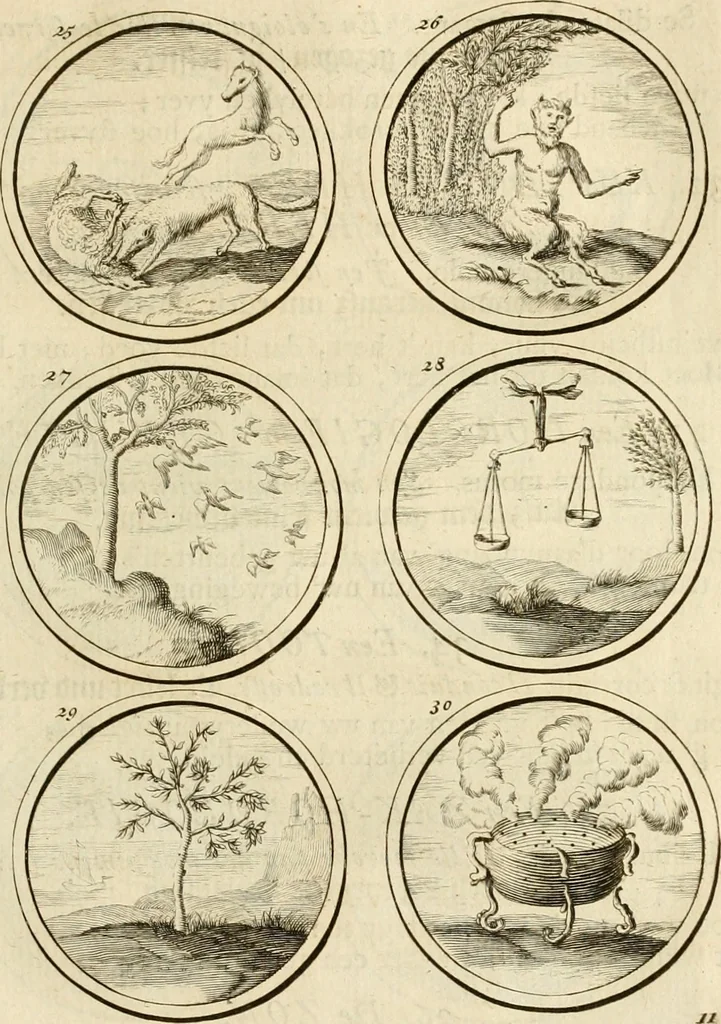 An illustration from Verzámeling van uitgekórene zin-spreuken, en zinnebeeldige print-vercieringen : eertyds, op bevel van den aller doorlugtigsten keizer der Russen, Peter Alexis, of de Gróte, getékent en gesnéden : en nu op nieus verrykt : met agthondert en veertig byschriften in verzen, 1743, leaf 26