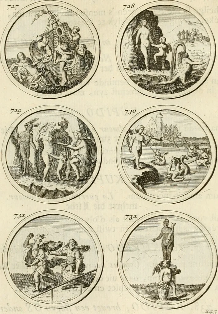 An illustration from Verzámeling van uitgekórene zin-spreuken, en zinnebeeldige print-vercieringen : eertyds, op bevel van den aller doorlugtigsten keizer der Russen, Peter Alexis, of de Gróte, getékent en gesnéden : en nu op nieus verrykt : met agthondert en veertig byschriften in verzen, 1743, leaf 260