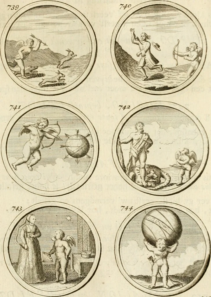 An illustration from Verzámeling van uitgekórene zin-spreuken, en zinnebeeldige print-vercieringen : eertyds, op bevel van den aller doorlugtigsten keizer der Russen, Peter Alexis, of de Gróte, getékent en gesnéden : en nu op nieus verrykt : met agthondert en veertig byschriften in verzen, 1743, leaf 264