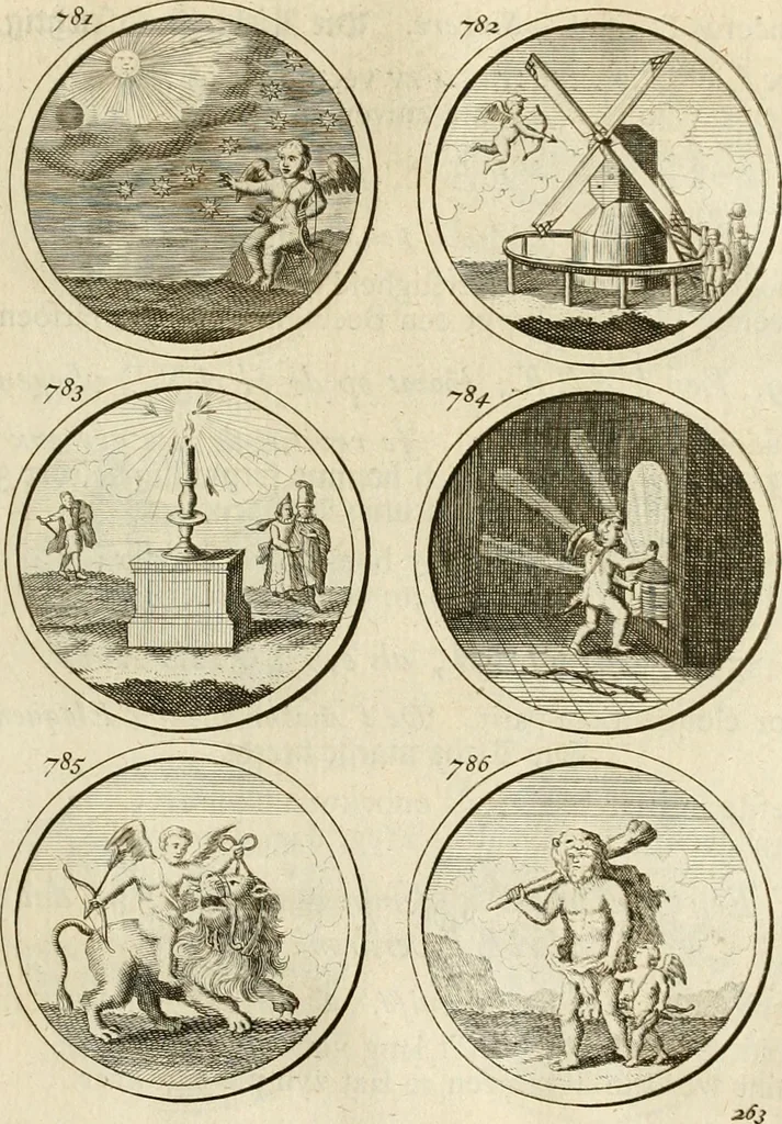 An illustration from Verzámeling van uitgekórene zin-spreuken, en zinnebeeldige print-vercieringen : eertyds, op bevel van den aller doorlugtigsten keizer der Russen, Peter Alexis, of de Gróte, getékent en gesnéden : en nu op nieus verrykt : met agthondert en veertig byschriften in verzen, 1743, leaf 278