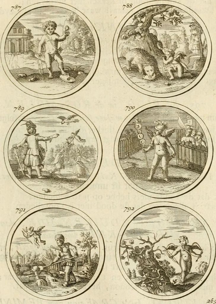 An illustration from Verzámeling van uitgekórene zin-spreuken, en zinnebeeldige print-vercieringen : eertyds, op bevel van den aller doorlugtigsten keizer der Russen, Peter Alexis, of de Gróte, getékent en gesnéden : en nu op nieus verrykt : met agthondert en veertig byschriften in verzen, 1743, leaf 280