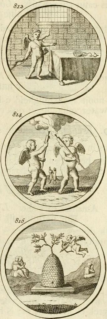An illustration from Verzámeling van uitgekórene zin-spreuken, en zinnebeeldige print-vercieringen : eertyds, op bevel van den aller doorlugtigsten keizer der Russen, Peter Alexis, of de Gróte, getékent en gesnéden : en nu op nieus verrykt : met agthondert en veertig byschriften in verzen, 1743, leaf 288