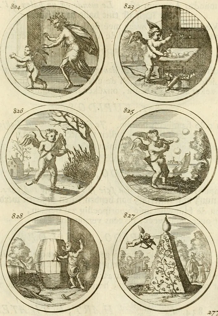 An illustration from Verzámeling van uitgekórene zin-spreuken, en zinnebeeldige print-vercieringen : eertyds, op bevel van den aller doorlugtigsten keizer der Russen, Peter Alexis, of de Gróte, getékent en gesnéden : en nu op nieus verrykt : met agthondert en veertig byschriften in verzen, 1743, leaf 292