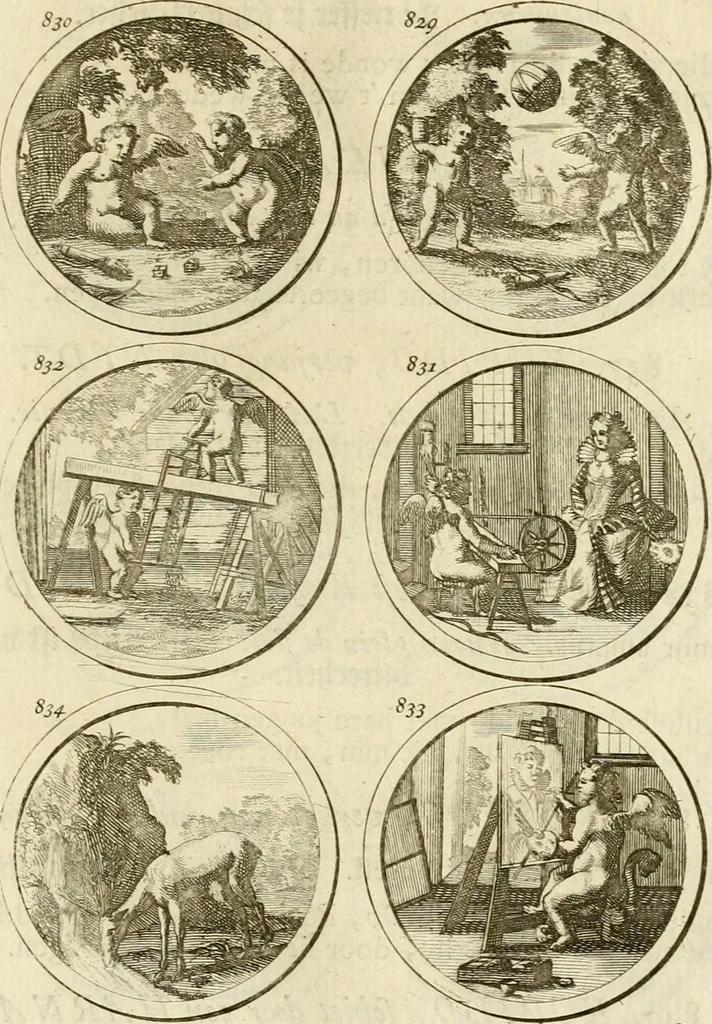 An illustration from Verzámeling van uitgekórene zin-spreuken, en zinnebeeldige print-vercieringen : eertyds, op bevel van den aller doorlugtigsten keizer der Russen, Peter Alexis, of de Gróte, getékent en gesnéden : en nu op nieus verrykt : met agthondert en veertig byschriften in verzen, 1743, leaf 294