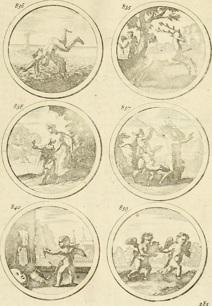 An illustration from Verzámeling van uitgekórene zin-spreuken, en zinnebeeldige print-vercieringen : eertyds, op bevel van den aller doorlugtigsten keizer der Russen, Peter Alexis, of de Gróte, getékent en gesnéden : en nu op nieus verrykt : met agthondert en veertig byschriften in verzen, 1743, leaf 296