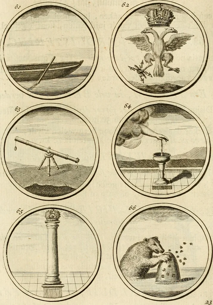 An illustration from Verzámeling van uitgekórene zin-spreuken, en zinnebeeldige print-vercieringen : eertyds, op bevel van den aller doorlugtigsten keizer der Russen, Peter Alexis, of de Gróte, getékent en gesnéden : en nu op nieus verrykt : met agthondert en veertig byschriften in verzen, 1743, leaf 38