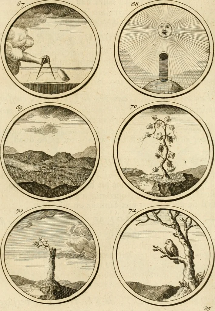 An illustration from Verzámeling van uitgekórene zin-spreuken, en zinnebeeldige print-vercieringen : eertyds, op bevel van den aller doorlugtigsten keizer der Russen, Peter Alexis, of de Gróte, getékent en gesnéden : en nu op nieus verrykt : met agthondert en veertig byschriften in verzen, 1743, leaf 40