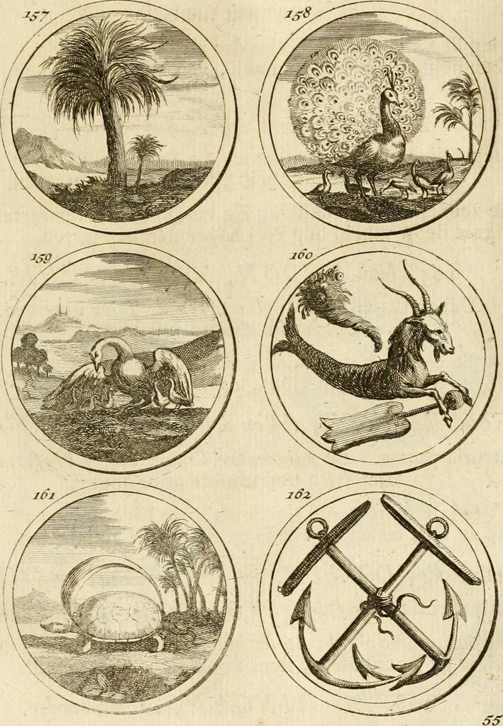 An illustration from Verzámeling van uitgekórene zin-spreuken, en zinnebeeldige print-vercieringen : eertyds, op bevel van den aller doorlugtigsten keizer der Russen, Peter Alexis, of de Gróte, getékent en gesnéden : en nu op nieus verrykt : met agthondert en veertig byschriften in verzen, 1743, leaf 70