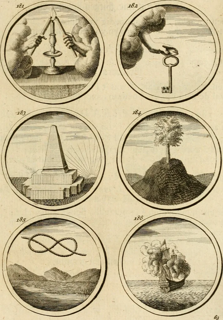 An illustration from Verzámeling van uitgekórene zin-spreuken, en zinnebeeldige print-vercieringen : eertyds, op bevel van den aller doorlugtigsten keizer der Russen, Peter Alexis, of de Gróte, getékent en gesnéden : en nu op nieus verrykt : met agthondert en veertig byschriften in verzen, 1743, leaf 78