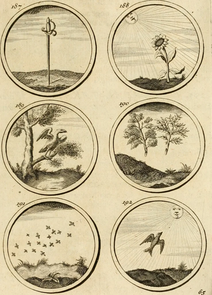 An illustration from Verzámeling van uitgekórene zin-spreuken, en zinnebeeldige print-vercieringen : eertyds, op bevel van den aller doorlugtigsten keizer der Russen, Peter Alexis, of de Gróte, getékent en gesnéden : en nu op nieus verrykt : met agthondert en veertig byschriften in verzen, 1743, leaf 80