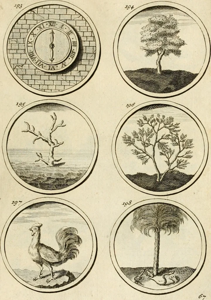 An illustration from Verzámeling van uitgekórene zin-spreuken, en zinnebeeldige print-vercieringen : eertyds, op bevel van den aller doorlugtigsten keizer der Russen, Peter Alexis, of de Gróte, getékent en gesnéden : en nu op nieus verrykt : met agthondert en veertig byschriften in verzen, 1743, leaf 82