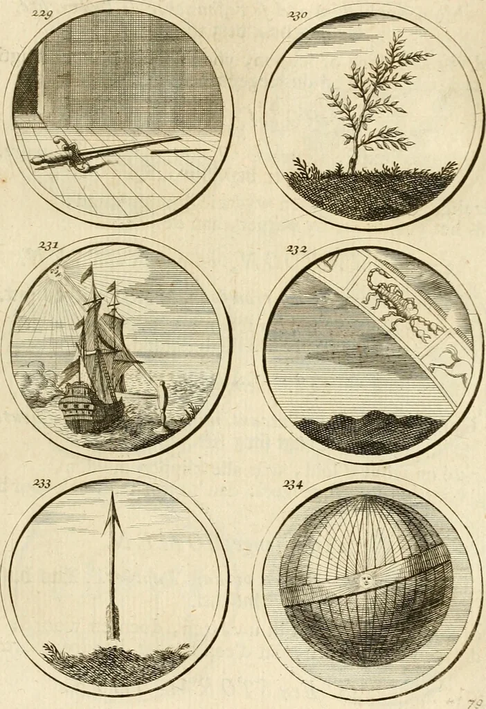 An illustration from Verzámeling van uitgekórene zin-spreuken, en zinnebeeldige print-vercieringen : eertyds, op bevel van den aller doorlugtigsten keizer der Russen, Peter Alexis, of de Gróte, getékent en gesnéden : en nu op nieus verrykt : met agthondert en veertig byschriften in verzen, 1743, leaf 94