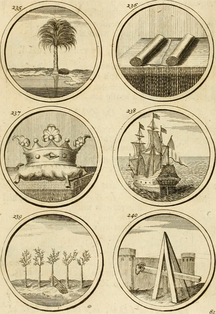 An illustration from Verzámeling van uitgekórene zin-spreuken, en zinnebeeldige print-vercieringen : eertyds, op bevel van den aller doorlugtigsten keizer der Russen, Peter Alexis, of de Gróte, getékent en gesnéden : en nu op nieus verrykt : met agthondert en veertig byschriften in verzen, 1743, leaf 96