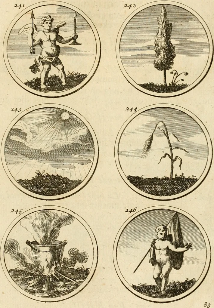 An illustration from Verzámeling van uitgekórene zin-spreuken, en zinnebeeldige print-vercieringen : eertyds, op bevel van den aller doorlugtigsten keizer der Russen, Peter Alexis, of de Gróte, getékent en gesnéden : en nu op nieus verrykt : met agthondert en veertig byschriften in verzen, 1743, leaf 98