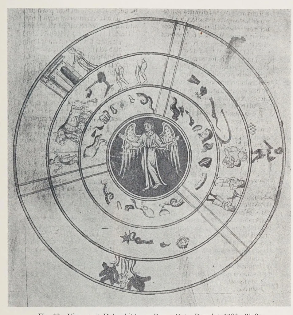 An illustration from Verzeichnis astrologischer und mythologischer illustrierter Handschriften des lateinischen Mittelalters / von Fritz Saxl und Hans Meier., 1915, leaf 65