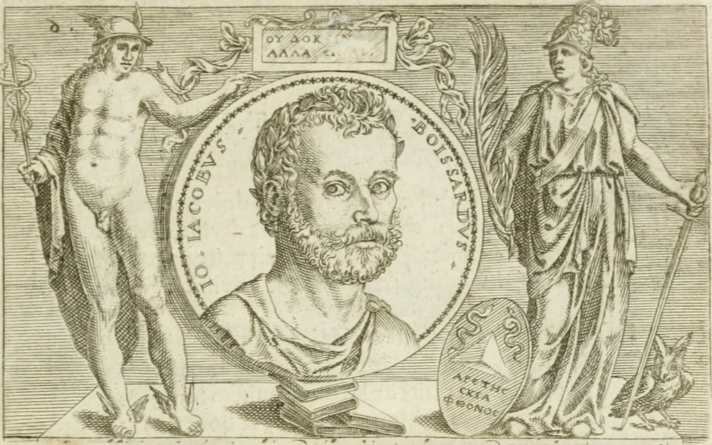 An illustration from Iani Iacobi Boissardi Vesuntini Emblematum liber = Emblemes latins de I.I. Boissard, 1588, leaf 14