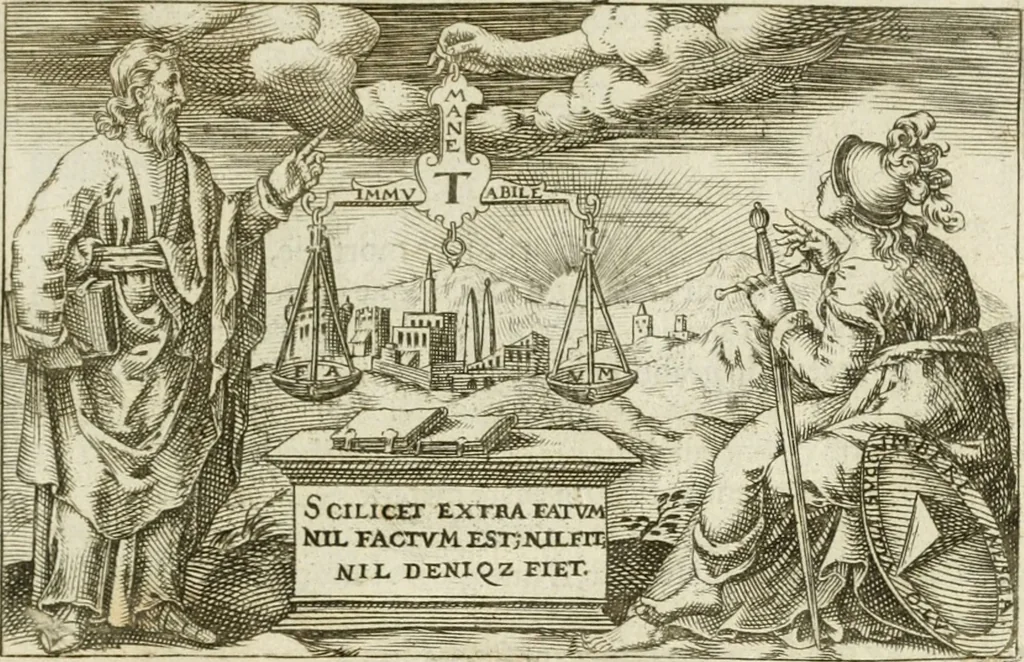 An illustration from Iani Iacobi Boissardi Vesuntini Emblematum liber = Emblemes latins de I.I. Boissard, 1588, leaf 18