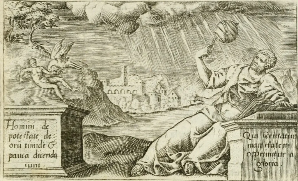 An illustration from Iani Iacobi Boissardi Vesuntini Emblematum liber = Emblemes latins de I.I. Boissard, 1588, leaf 22