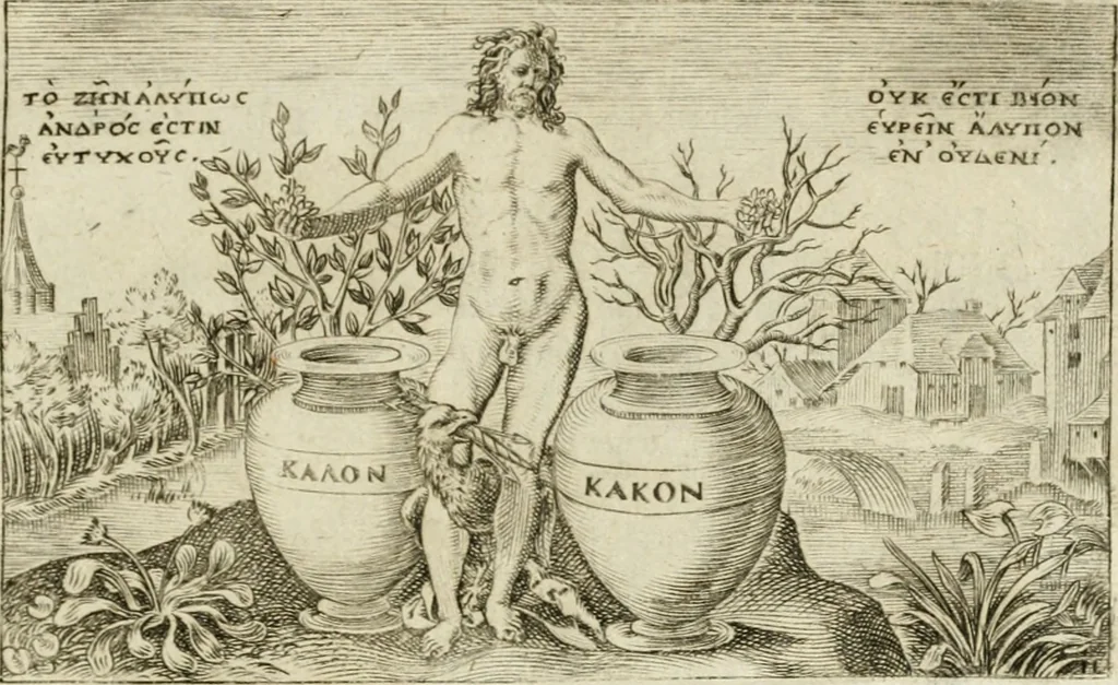 An illustration from Iani Iacobi Boissardi Vesuntini Emblematum liber = Emblemes latins de I.I. Boissard, 1588, leaf 36